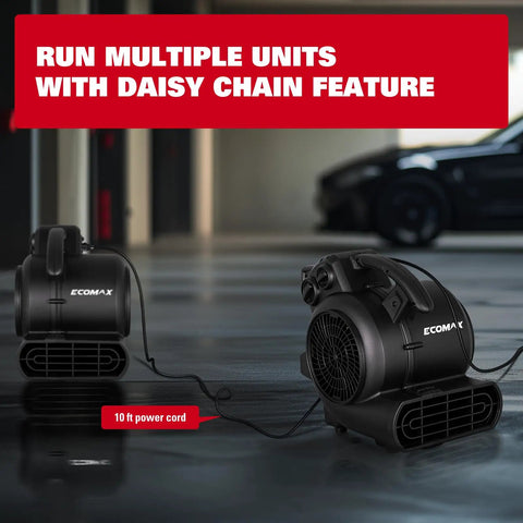 Pro Grade 950 CFM Air Mover With 3 Speed Settings And 3 Blow Angles for Water Damage Restoration, daisy chain connected units