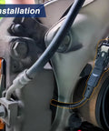 KPALAG front disc brake pad wear sensor with wiring harness installed on brake caliper