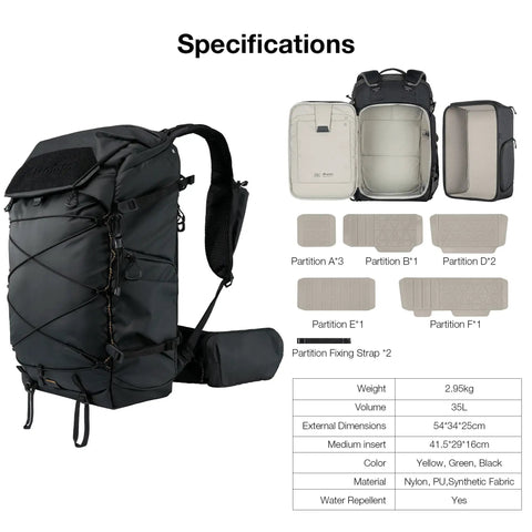 Specifications of 35L Camera Backpack For Photographers And Videographers, Built Tough Rugged Outdoor Gear Bag For DSLR, Mirrorless, Drone, And Fifteen Point Six Inch Laptop