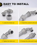 Installation guide for Heavy Duty 10 Pack 1 2 Inch Liquid Tight Connectors Npt Threads for Flexible Pvc Electrical Conduit.