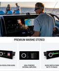 Sailor using Apollo MS-RA800 Marine Stereo with Premium Touchscreen and Built In WiFi Connectivity on a boat's helm