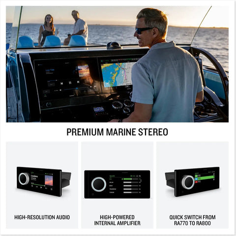 Sailor using Apollo MS-RA800 Marine Stereo with Premium Touchscreen and Built In WiFi Connectivity on a boat's helm
