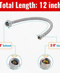 12 Inch Braided Stainless Steel Toilet Water Supply Line With 7/8 Inch Ballcock To 3/8 Inch Compression Fittings diagram