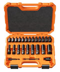 25 Piece Bolt Extractor Kit With Beast Bite No Slip, 3/8 Inch Drive Screw And Nut Remover Set, in orange case with tools