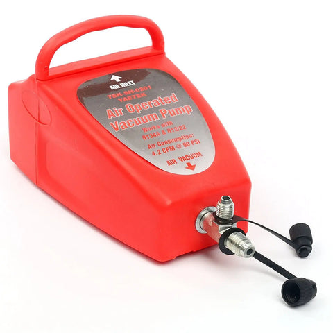 Straight Up Slick Pneumatic Vacuum Pump For Auto Air Conditioning Service Heavy Duty Design with hose attachment and handle.