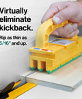 Ride Safe 3D Push Block With Grippy Grip Pad And Kickback Crusher for nail down tight cuts on table saw guiding wood piece.
