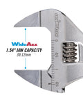 Close-up of Slim Jaw Adjustable Wrench 8 Inch With Extra Wide Mouth And Precise Grip For Tight Spots, 1.54-inch jaw capacity shown