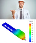 Engineer reviewing stress analysis of Backpacking Trowel Aluminum Shovel Multitool With Longer Handle For Hiking Camping And Survival Gear