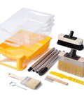 11-piece 7.5-Inch Heavy-Duty Deck Brush Kit with 51 Inch Adjustable Extension Rods, 9-Inch Paint Tray With Liners, Wood Brush