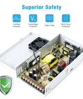 Interior view of Heavy Duty 110V/220V To DC 12V 30A 360W Regulated Switching Power Supply For LED Strips And CCTV Cams with safety features.