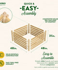 Premium Cedar Wood Compost Bin, 36 X 36 X 31 Inches, expandable design, easy mallet assembly, great drainage system