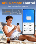 Man using phone to control 4 Zone WiFi Garden Hose Timer With Brass Inlet Ethernet And Two Point Four GHz WiFi Connection