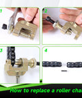 Step-by-step guide to install T8F 134 Link Drive Chain Replacement For 50cc 47cc 49cc Dirt Bikes And Mini ATVs.