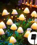 Sun Powered Mushroom String Lights, 20 LED Over 32.8 Feet Of Outdoor Waterproof Pathway Lighting For Fence, Patio, Or Yard