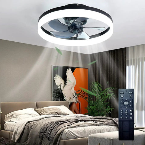 20 Inch Flush Mount Ceiling Fan With Remote And App Control Black Slick Low Profile Modern Ceiling Fan With 6 Speeds And Dimmable LED Lights Quiet Energy Efficient For Bedroom And Living Room