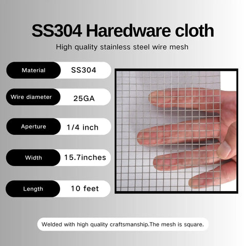 Stainless Steel Hardware Cloth One Quarter Inch Mesh Roll SS304 Wire Mesh Screen Fifteen Point Seven Inches By Ten Feet Built Tough with hand holding it