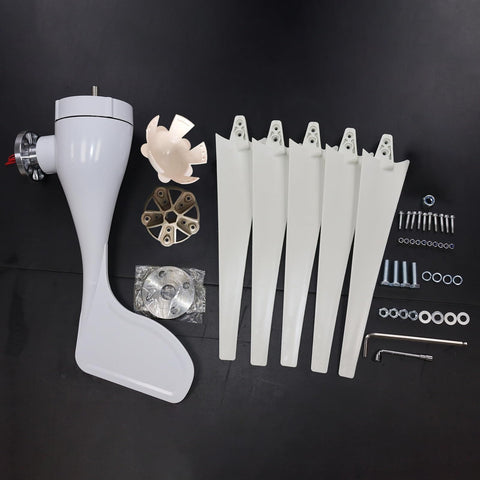 1200W Wind Power Generator Kit With 12V 24V Start 2.5 Meters Per Second Turbine shown disassembled on black background.
