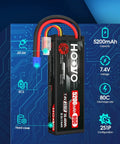 High Capacity 7.4V 5200mAh 80C 2S LiPo Battery With Hard Case And EC3 Plug For RC Cars Drones Helicopters Quadcopters FPV 2 Pack