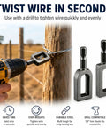 Heavy Duty Electric Drill Wire Twisting Tool With 1/4 Inch Hex Shank for fast fencing rebar tying, shown with a drill.