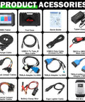 Premium EV And Hybrid Diagnostic Scanner For High Voltage Systems And Offline Battery Pack Tests With Bi Directional Controls Plus Forty Six Rapid Service Resets To Knock Out Check Engine Lights Fast accessory components including cables and adapters.