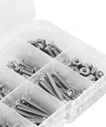 Dope 304 stainless steel pan head screws with hex nuts and washers set for serious machinery hardware maintenance, featuring 22 pieces in a massive 180 piece assorted machine screw kit that is totally bombproof for any wild DIY or pro repair job.