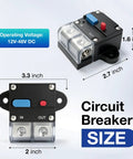 Heavy Duty 50 Amp Circuit Breaker With Manual Reset Switch 12 To 48 Volt Dc Overload Protection Battery Disconnect Switch with size details