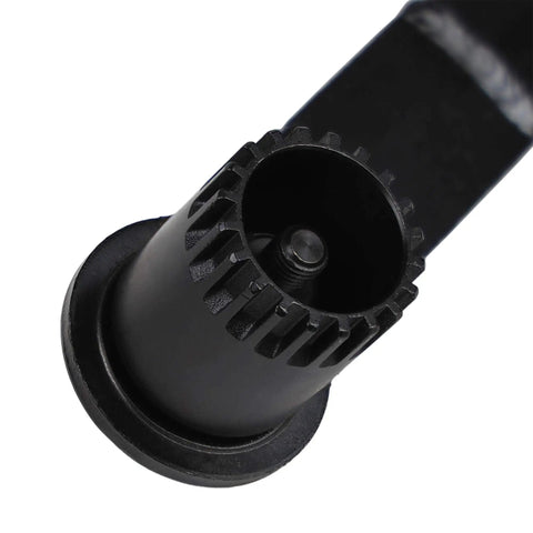 Close-up of Internal Bottom Bracket Removal Tool For Tapered, Octalink And ISIS Splined BBs With Long Handle And Center Guide Pin, black material