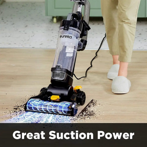 Eureka PowerSpeed Upright Vacuum Cleaner For Carpet And Hard Floors Pet Turbo Black Yellow Lightweight Powerful Deep Clean Multi Surfaced With Five Height Adjustments Extra Large Dust Cup Easy Use Portable