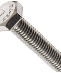 All In One Stainless Steel Bolt Nut And Washer Kit 1/4-20 Through 1/2-13 Includes Hex Head Cap Screws Flat Washers Lock Washers Hex Nuts And Nylon Locknuts In A 40 Hole Bin: stainless steel hex bolt close-up