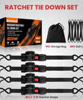 Heavy Duty Retractable Ratchet Straps 1 Inch By 10 Foot 4 Pack 1650 Lb Breaking Strength Rust Resistant Cargo Tie Downs Bad Boy Gear image with storage bag and soft loops.