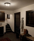 Interior with Two-Light Flush Mount Ceiling Fixture In Brushed Nickel With Alabaster Glass For Bedroom Living Room Kitchen And Hallway