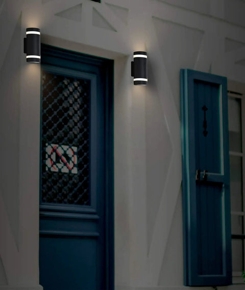 4 Pack Semi Cylinder Up And Down Outdoor Wall Lights In Aluminum, Waterproof IP65 Exterior Wall Lamps, 5W Each, installed by door