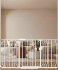 Extra Wide Pressure Mount Baby Gate With Auto Close And Walk Through White Metal Safety Gate For Stairs Doorways Kitchen And Living Room
