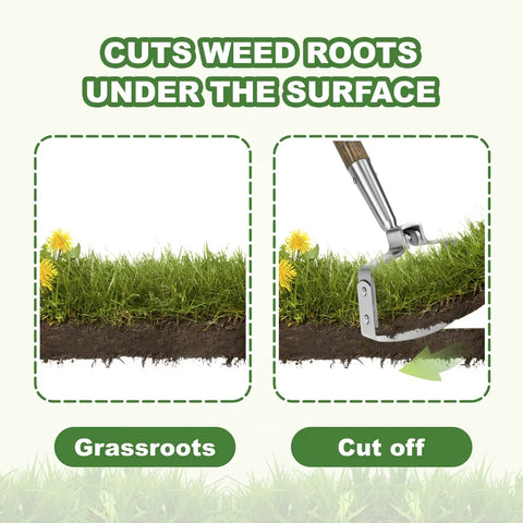 58 Inch Long Reach Stainless Steel Scuffle Hoe For Standing Weeding In Push Pull Motion Stirrup Style With Comfortable Wood Long Handle Ideal For Flower Beds And Between Plants Quick Bending Free Weeding For Garden slicing through grassroots