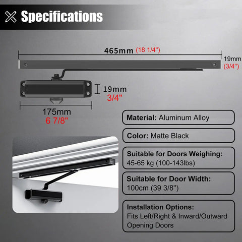 Matte Black Automatic Door Closer No Slam With Adjustable Speed Hydraulic Hinge Specifications