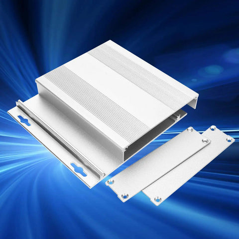 Rugged Aluminum Alloy Project Enclosure With Sandblasted Oxidized Shell For Electronic Power Boards, Decoders, GPS And Industrial Equipment - Lightweight, Strong Housing, Measures 27 X 131 X 130 Mm, silver aluminum case with mounting plates