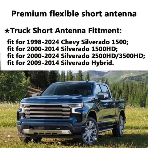 Chevy Silverado with Shorty 7 Inch Spiral Flexible Rubber Truck Antenna For GM GMC Chevy Trucks Optimized AM FM Radio Reception