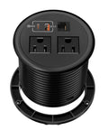 Slick Flush Mount Desktop Power Grommet Offering Recessed Layout With Two AC Outlets PD 20W USB C Fast Charge Port And Ethernet Jack, black design.