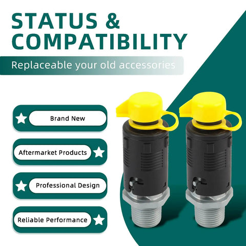 Oil Drain Valve For Lawn And Garden Equipment Fits AYP 181654 428287 with yellow twist-open caps, shown with feature icons.
