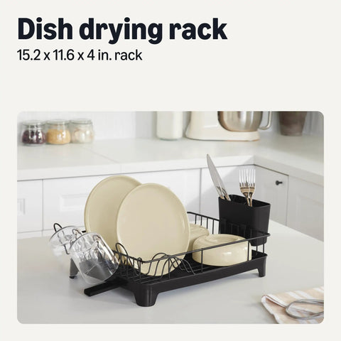 Sleek Stainless Steel Dish Drying Rack Kitchen Counter Organizer Rust Resistant Space Saver With Drain Board Rotatable Spout Easy Peasy Cleanup Fits 10 Pieces For Your Nifty Spot Black