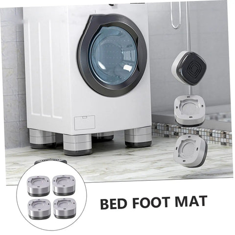 4 Pack Silicone Washing Machine Feet Pads, Anti Slip Leg Pads for Vibration Control, shown under a washer with drainage holes