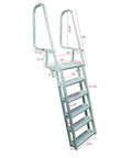 Deluxe Flip Up Dock Ladder 6 Step For Boats And Piers Marine Grade Aluminum With Stainless Hardware Folds Upright To Prevent Damage And Debris, dimensioned side view