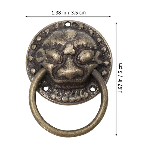Set Of 2 Chinese Style Tiger Head Cabinet Handles in antique copper with 3.5cm base, vintage brass drawer knobs, retro metal hardware