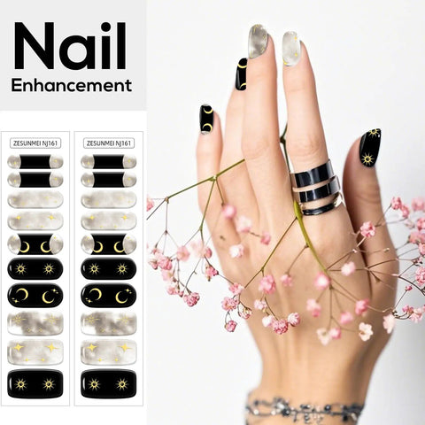 Semi Cured Gel Nail Strips And Wraps Kit For Diy Manicures 20 Pieces UV LED Lamp Required in Space Theme on hand