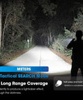Person using 3500 Lumen USB C Rechargeable EDC Flashlight With Clip And Lanyard on dark forest road
