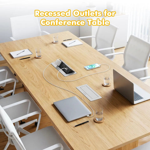 Recessed Pop Up Power Strip for Countertop and Desk, Hidden Charging Outlet with Metal Casing, Great for Conference Tables