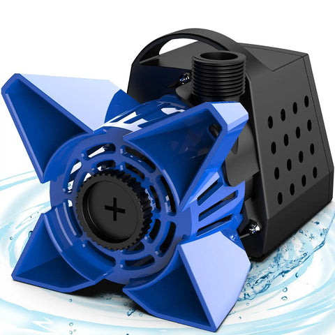 Beefy 3200 GPH Submersible Pond Pump With 200W 33 Feet Power Cord Barrier Bag 2 Hose Adapters 20 Feet Lift in water splash