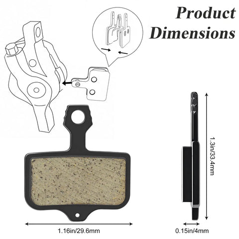 Diagram showing dimensions of brake pad from 4 Pairs MTB Disc Brake Pads Kit With Installation Tools, for Elixir and Nutt brakes.