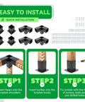 Steps to install 3-Way Right Angle Pergola Brackets Kit for 4x4 Posts, showing tools and methods for outdoor patios setup.