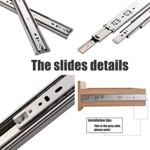 Soft Close Drawer Slides 14 Inch 1 Pair Side Mount Ball Bearing Full Extension Rails Heavy Duty 100 Lb Load Capacity Fits Cabinets Wardrobes and Kitchens 10 to 22 Inch Options Mounting Screws Included, side view installed on drawer
